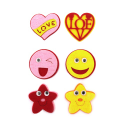 Self-adhesive Love & Smiles Stickers made of Felt, Size: 50 mm - 6 pieces