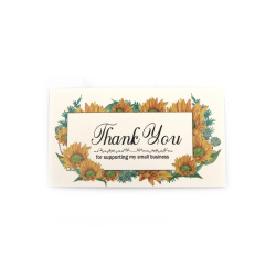 Sunflower 'Thank You' Business/Note Cards, 90x50 mm- 50 Pieces