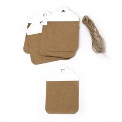 Kraft Cardboard Tags with Silver Foil and Jute Cord 5.7x8.5 cm -12 pieces