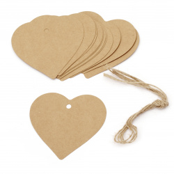 Blank Heart Tags made of Kraft Cardboard with Jute Cord for Gift Decoration / 8x8 cm - 12 pieces