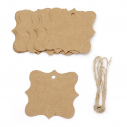 Cardboard tags figure 7.5x7.5 cm kraft cardboard with  cord -12 pieces