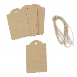 Cardboard tags 4.5x7.5 cm kraft cardboard with jute cord -12 pieces