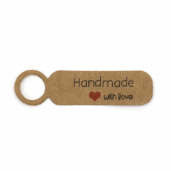 Kraft Paper Tags with the Inscription "Handmade",  13x49.5x0.5 mm - 10 pieces