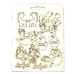Set of elements from chipboard for decorations of festive cards, baby albums, party accessories