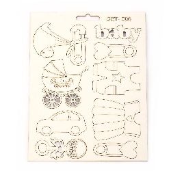 Set of chipboard elements Set № 006 for making greeting cards, invitations, baby accessories boxes