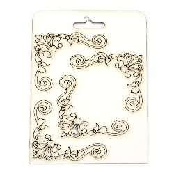 Set of elements of chipboard ornaments, curved corner elements for albums, scrapbook 7.5 cm