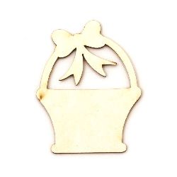 Unfinished Chipboard Figure for Decoration / Basket with Ribbon /  50x40x1 mm - 2 pieces