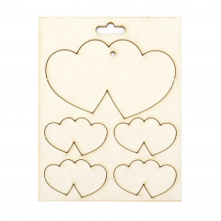Set of elements of chipboard large hearts  55x90 mm and small hearts 25x43 mm - 5 pieces