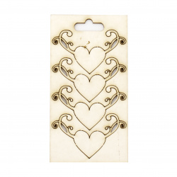 Set of elements of chipboard heart for embellishment of festive cards, frames, albums 30x50 mm - 4 pieces