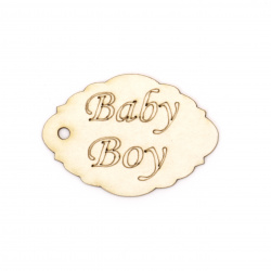 Craft Cardboard Tags with "Baby Boy" Inscription, 50x35 mm - 4 Pieces