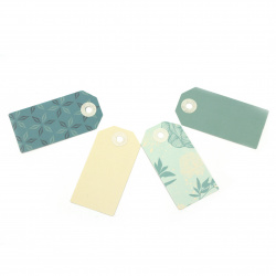 Set of Cardboard Gift Tags, 3 Designs, 4x8 cm - 12 Pieces in Turquoise