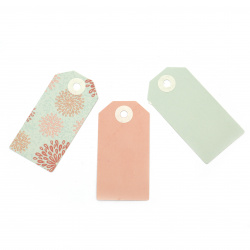 Комплект картонени тагове 3 дизайна Gift Tags 4x8 см -12 броя розова гама