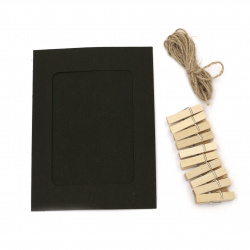 Set of Cardboard Frames, 156x116 mm, with Decorative Clips - 10 Pieces, and Black Hemp Cord