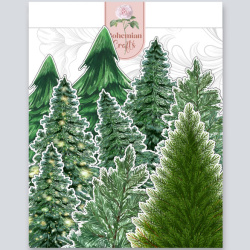 Комплект елементи от картон 200 гр Зимни горски елхи от 7 до 11 см -18 броя