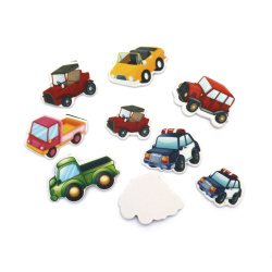 Colorful Self-Adhesive EVA Foam Cars – 35~55x28~35x2.5 mm,15–17 pcs – Fun Decorative Stickers for Children’s Crafts and Creative Projects