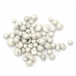 Clay Beads for Decoration, 4-8 mm, White Color - 200 ml, approximately 100 grams