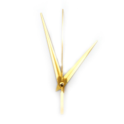Set of clock hands: hour hand 83 mm, minute hand 105 mm, second hand 130 mm, gold color