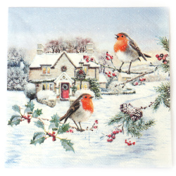 Ubrousek na decoupage Charming Ambiente 33×33 cm – 3vrstvý, Birdy Village, 1 ks, dekorativní ubrousek pro kreativní ubrouskovou techniku