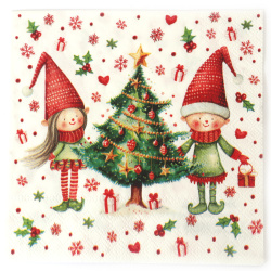 Magische Ambiente Serviette für Decoupage 33x33 cm – 3-lagig, Elfen am Baum, 1 Stück, festliche Bastelserviette für kreative Serviettentechnik