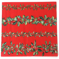 Festliche Ambiente Decoupage-Serviette 33 x 33 cm – 3-lagig, rote Blättergirlanden, 1 Stück, Deko-Serviette für kreative Serviettentechnik