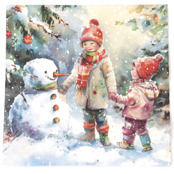 Whimsical Ambiente Decoupage-Serviette 33x33 cm – 3-lagig, verschneite Waldfreunde, 1 Stück, festliche Serviette für kreative Decoupage