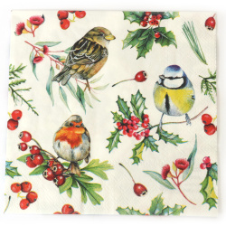 Charming Ambiente Decoupage-Serviette 33x33 cm – 3-lagig, Vögel im Winter, 1 Stück, dekorative Serviette für kreative Serviettentechnik
