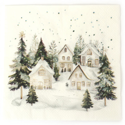 Charming Ambiente Decoupage-Serviette 33x33 cm – 3-lagig, verschneite Häuser, 1 Stück, festliche Serviette für kreative Decoupage