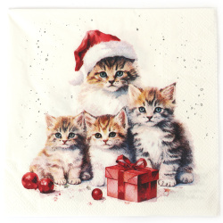 Süße Ambiente Decoupage-Serviette 33x33 cm – 3-lagig, Meaowy Christmas, 1 Stück, festliche Serviette für kreative Serviettentechnik