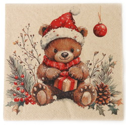 Adorable Ambiente Decoupage-Serviette 33x33 cm – 3-lagig, Teddy's Gift Nature, 1 Stück, festliche Serviette für kreative Decoupage