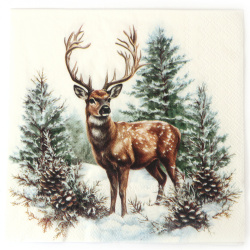 Elegante Ambiente Decoupage-Serviette 33x33 cm – 3-lagig, Winterhirsch Weiß, 1 Stück, festliche Serviette für kreative Serviettentechnik
