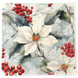 Festliche Ambiente Decoupage-Serviette 33x33 cm – 3-lagig, Winter-Weihnachtsstern, 1 Stück, Deko-Serviette für kreative Serviettentechnik