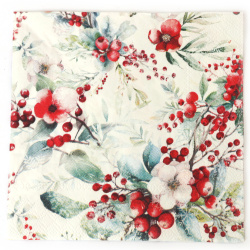 Festliche Ambiente Decoupage-Serviette 33x33 cm – 3-lagig, Winterbeeren, 1 Stück, dekorative Serviette für kreative Serviettentechnik