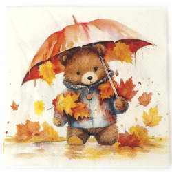 Adorable Ambiente Serviette für Decoupage 33x33 cm – 3-lagig, Regenschirm-Bär, 1 Stück, charmante Bastelserviette für kreative Serviettentechnik