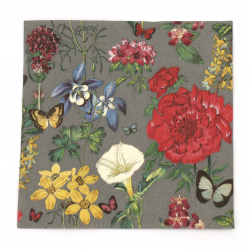 Napkin for decoupage Ambiente 33x33 cm three-layer Botanical florals gray-1 piece