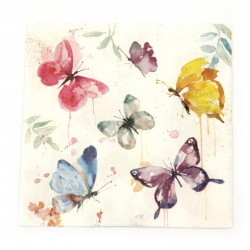 Napkin for decoupage Ambiente 33x33 cm three-layer Butterfly Collection White-1 piece