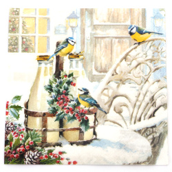Ambiente Decoupage Napkin, 33x33 cm, Three-Ply, "Birds in Wintergarden" Design - 1 piece