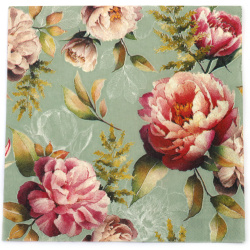 3-Ply Napkin for Decoupage Ambiente 33x33 cm, Peonies Composition, Green - 1 piece