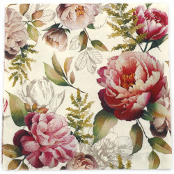 3-Ply Napkin for Decoupage Ambiente 33x33 cm, Peonies Composition, White - 1 piece