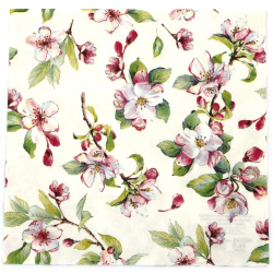 3-Ply Napkin for Decoupage Ambiente 33x33 cm, Spring Blossom, White - 1 piece