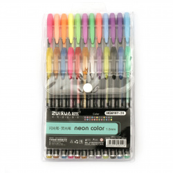 Set of Gel Pens with Neon Colors and Fine Glitter 1.0 mm - 24 Colors