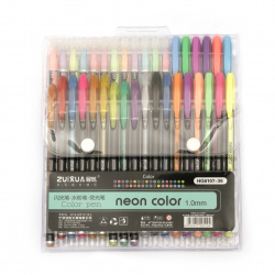Σετ στυλό με gel μελάνι neon χρώματα και χρυσόσκονη 1,0 mm -36 χρώματα