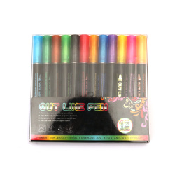 Комплект контурни маркери за рисуване с пигментно мастило UV и водоустойчиви -12 цвята