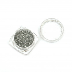 Брокатен блестящ прах 0.2 мм 200 микрона цвят сребро -3 мл ~3 грама