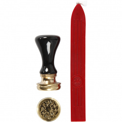 Set of Wax Seal HAPPY MOMENTS CREATIV: Includes Wax and Handle with Laurel Wreath Seal / Red