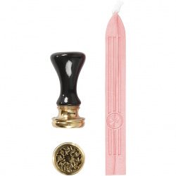 Sealing wax set including pink wax and handle with laurel wreath seal HAPPY MOMENTS 