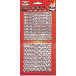 Set of wax letters 10 mm and numbers 14 mm Meyco silver color
