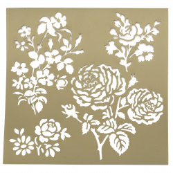Șablon pentru relief și mix media 20x20 mm trandafiri și flori
