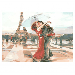 Painting set by number 30x40 cm - Kiss in Paris Q1431-framed canvas, scheme, paints and 3 brushes