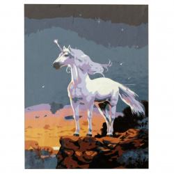Ζωγραφική με αριθμούς καμβάς με σφήνα και πλαίσιο 20x30 cm - Μονόκερος - , χρώματα και 3 πινέλα