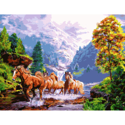Paint by Numbers Kit, 30x40 cm - 'Horses by the River' Ms7438